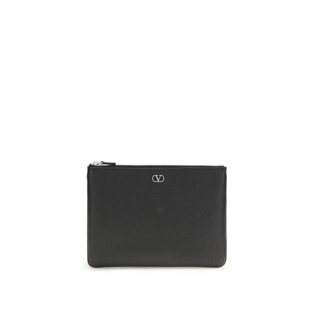 Valentino Garavani Black Calf Leather Bos Taurus Clutch Men's Bag
